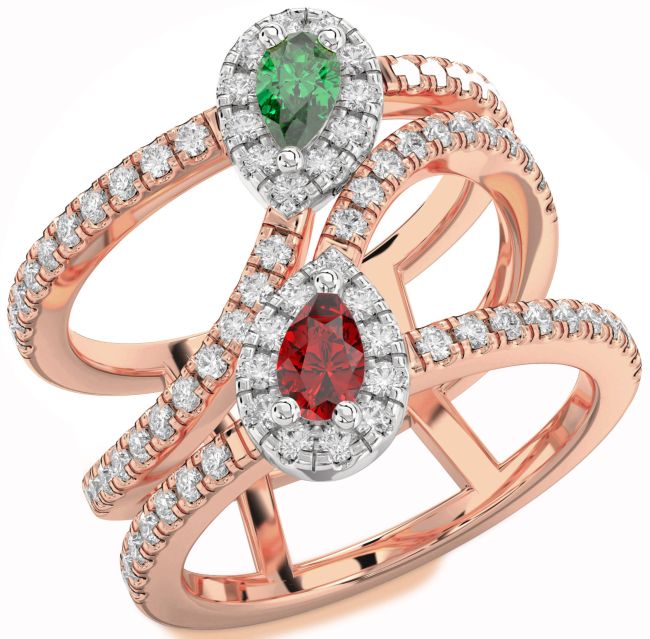 Diamond Platinum & Rose Gold Pear Two Stone Promise Ring