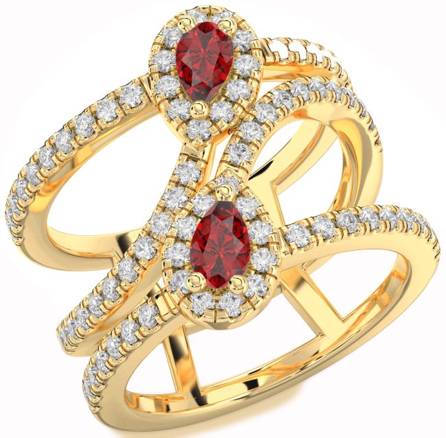 Diamond Ruby Gold Pear Two Stone Birthstone Ring