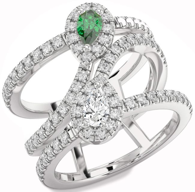 Diamond Silver Pear Two Stone Promise Ring