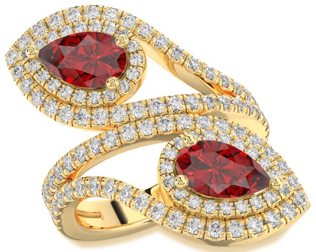 Diamond Ruby Gold Pear Two Stone Birthstone Ring