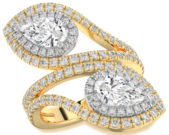 Diamond White Yellow Gold Pear Two Stone Ring