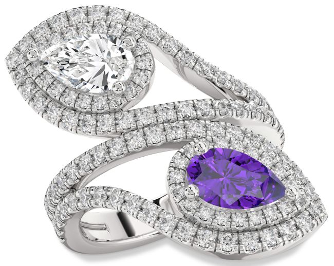 Diamond Silver Pear Two Stone Promise Ring