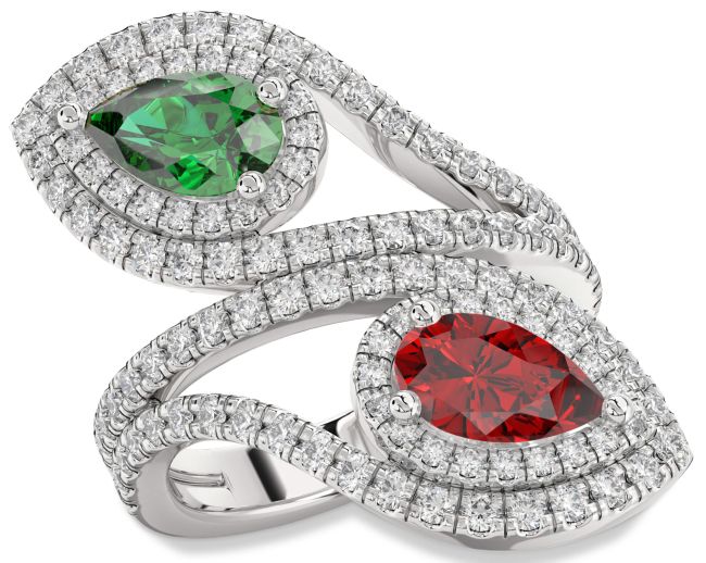 Diamond Silver Pear Two Stone Promise Ring