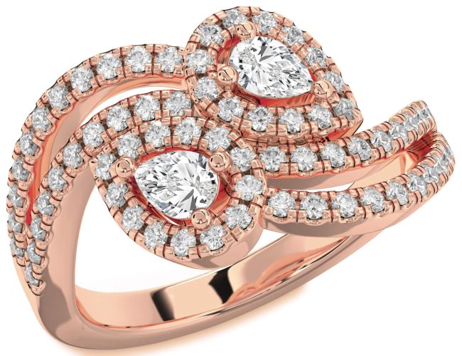 Diamond Rose Gold Silver Pear Two Stone Ring