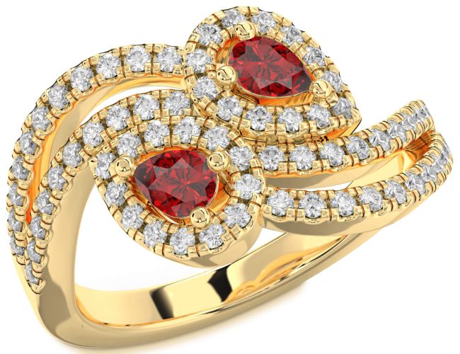 Diamond Ruby Gold Pear Two Stone Birthstone Ring