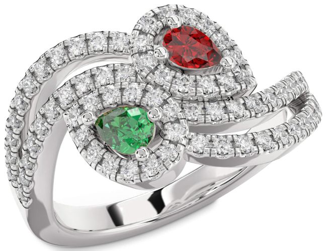Diamond Silver Pear Two Stone Promise Ring
