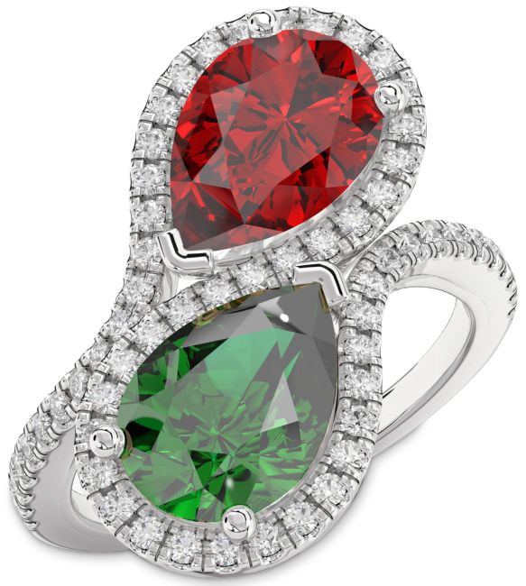 Diamond Silver Pear Two Stone Promise Ring