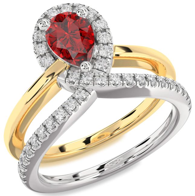 Diamond Ruby Gold Silver Pear Promise Ring