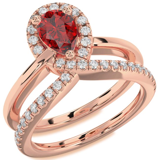 Diamond Ruby Rose Gold Pear Promise Ring