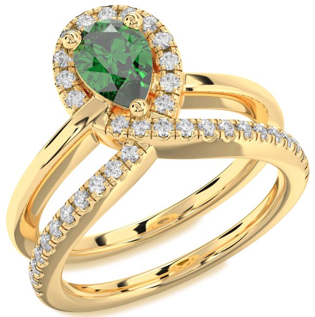 Diamond Emerald Gold Silver Pear Promise Ring