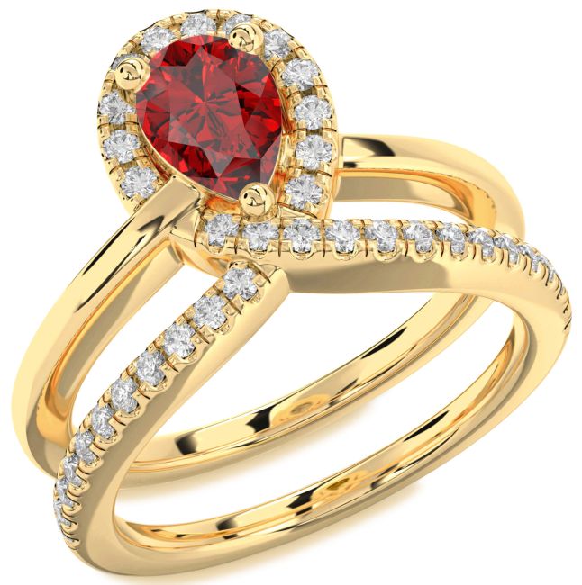 Diamond Ruby Gold Pear Promise Ring