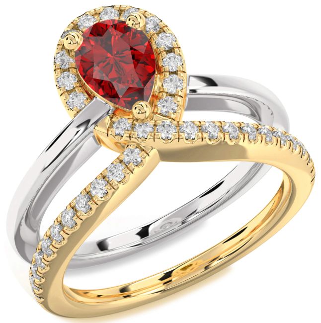 Diamond Ruby Gold Silver Pear Promise Ring