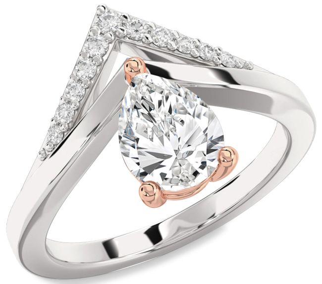 Diamond Silver & 10K Rose Gold Pear Promise Ring