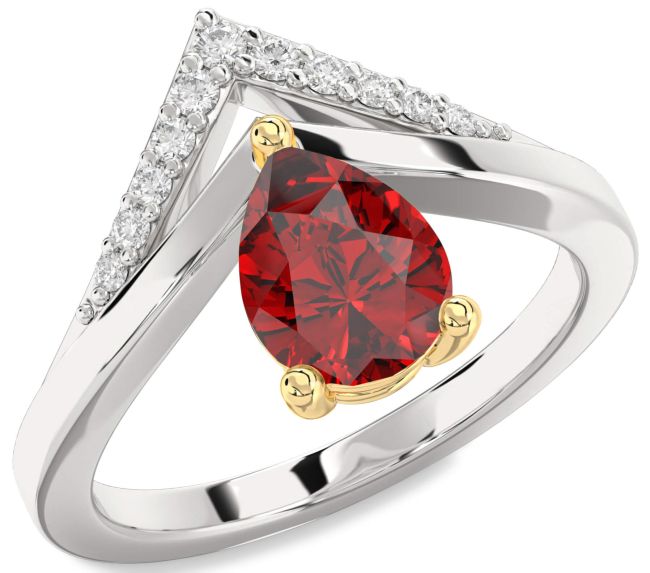 Diamond Ruby Gold Silver Pear Promise Ring