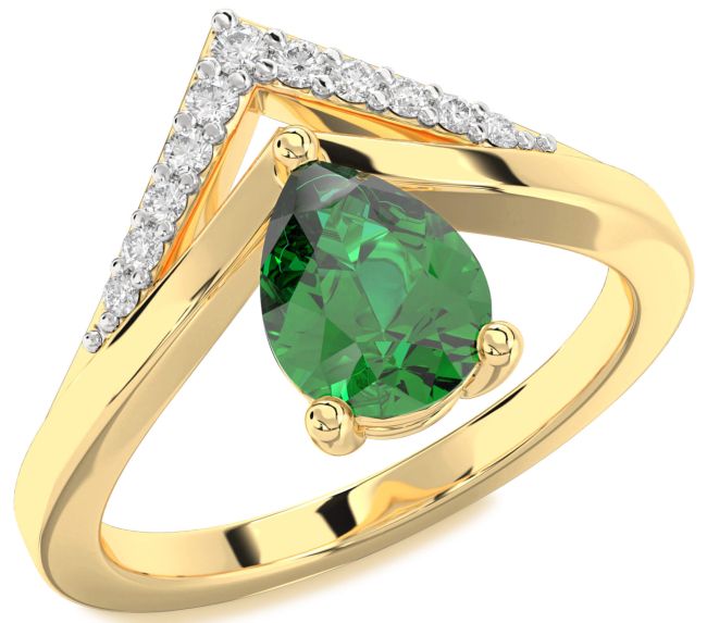 Diamond Emerald Gold Pear Promise Ring