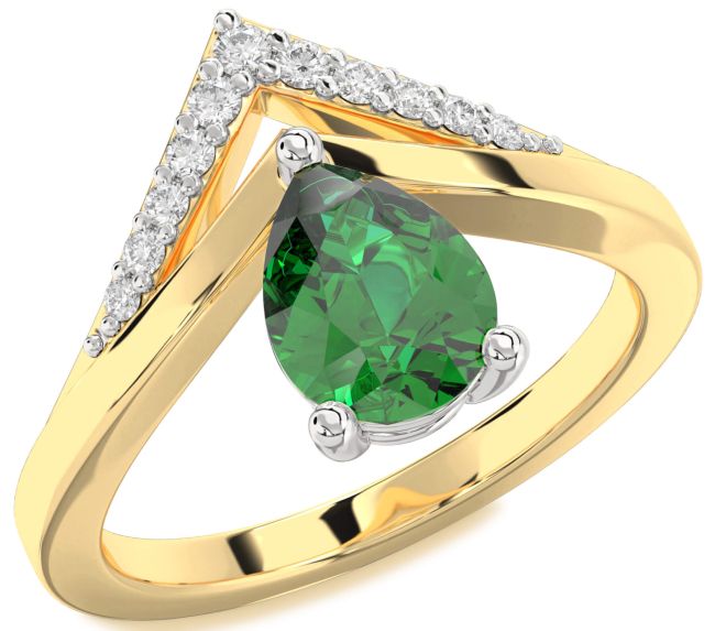 Diamond Emerald Gold Silver Pear Promise Ring