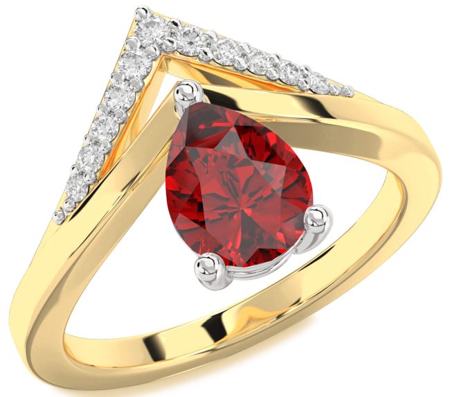 Diamond Ruby Gold Silver Pear Promise Ring
