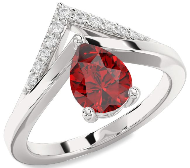 Diamond Ruby Silver Pear Promise Ring