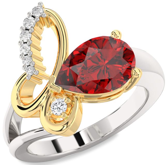 Diamond Ruby Gold Silver Butterfly Ring