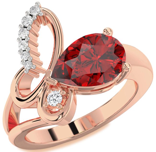 Diamond Ruby Rose Gold Butterfly Ring