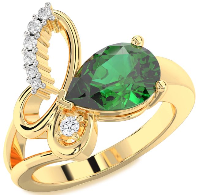 Diamond Emerald Gold Butterfly Ring