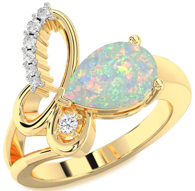 Diamond Opal Gold Butterfly Ring