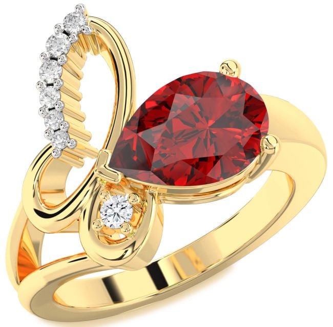 Diamond Ruby Gold Butterfly Ring