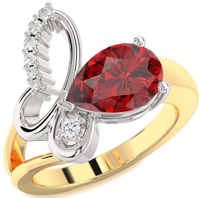 Diamond Ruby Gold Silver Butterfly Ring