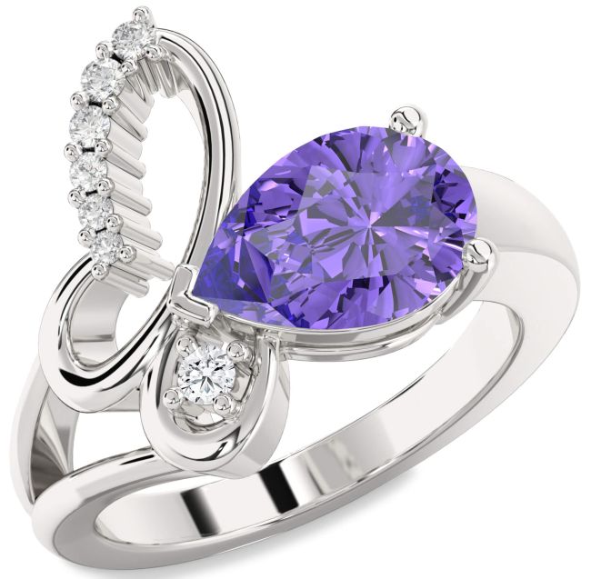 Diamond Alexandrite Silver Butterfly Ring
