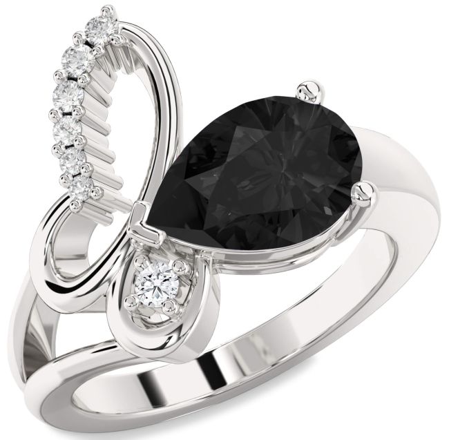Black Diamond Silver Butterfly Ring