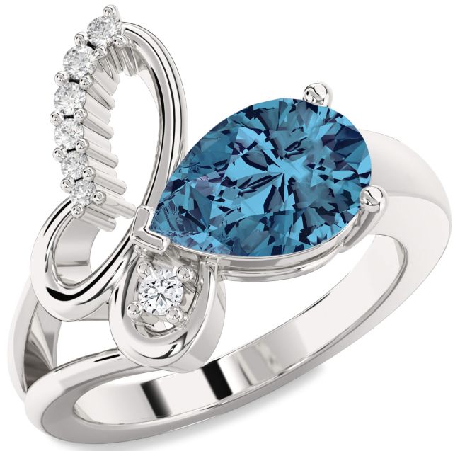 Blue Diamond Silver Butterfly Ring