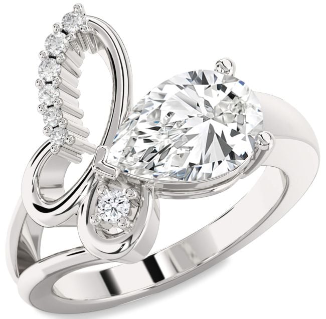 Lab Diamond Silver Butterfly Ring
