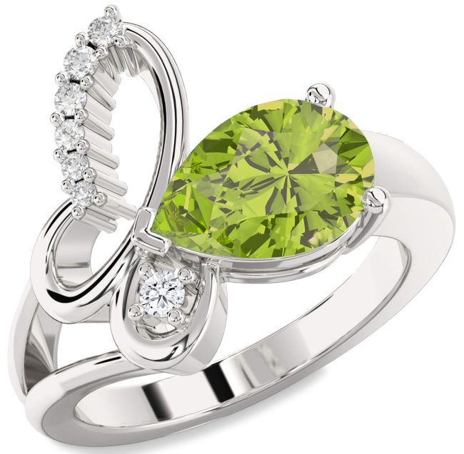 Diamond Peridot Silver Butterfly Ring