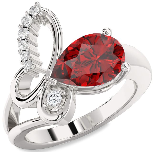 Diamond Ruby Silver Butterfly Ring