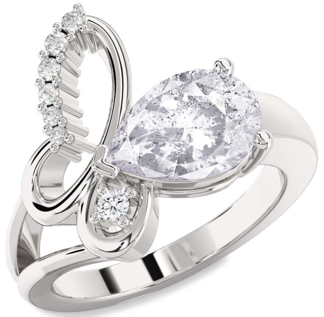 Salt & Pepper Diamond Silver Butterfly Ring