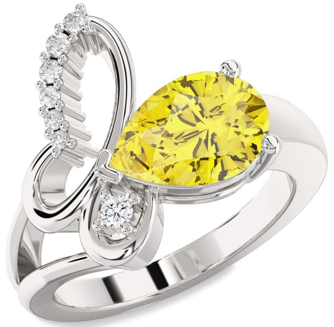 Yellow Diamond Silver Butterfly Ring