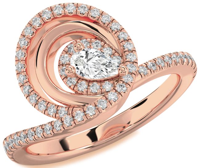 Diamond Rose Gold Silver Pear Pave Promise Ring