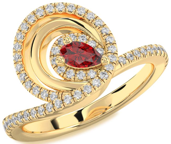 Diamond Ruby Gold Pear Pave Promise Ring