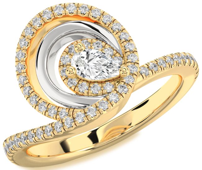 Diamond Gold Silver Pear Pave Promise Ring