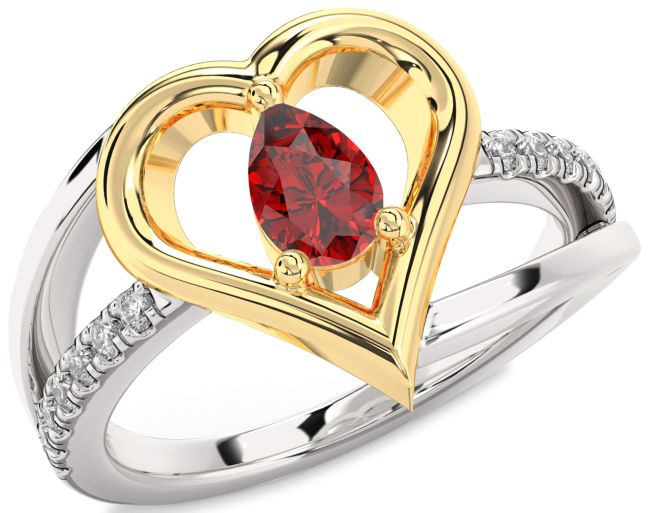 Diamond Ruby Gold Silver Heart Solitaire Engagement Ring