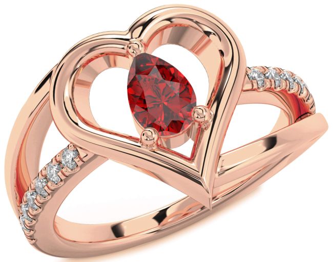 Diamond Ruby Rose Gold Heart Solitaire Engagement Ring