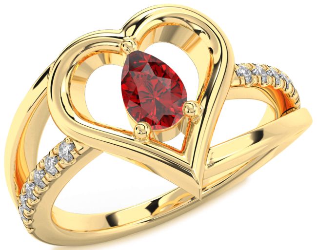 Diamond Ruby Gold Silver Heart Solitaire Engagement Ring