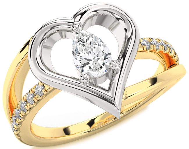 Diamond White Yellow Gold Heart Solitaire Engagement Ring