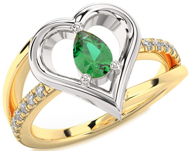 Diamond Emerald Gold Silver Heart Solitaire Engagement Ring
