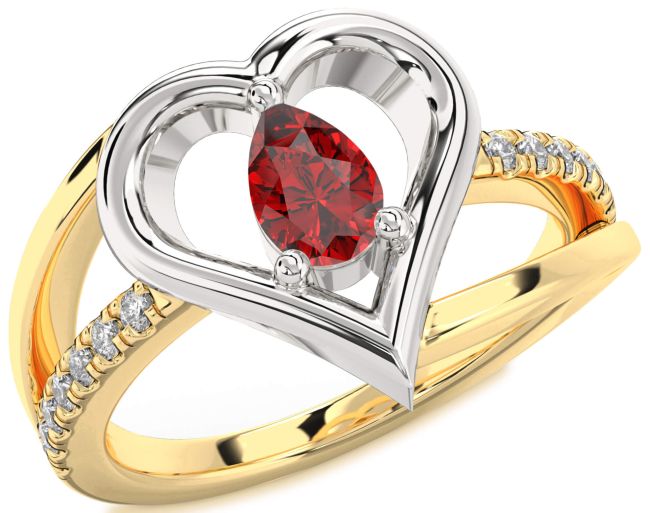 Diamond Ruby Gold Silver Heart Solitaire Engagement Ring