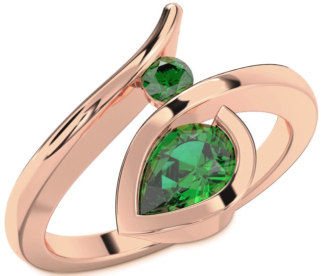 Emerald Rose Gold Pear Two Stone Ring