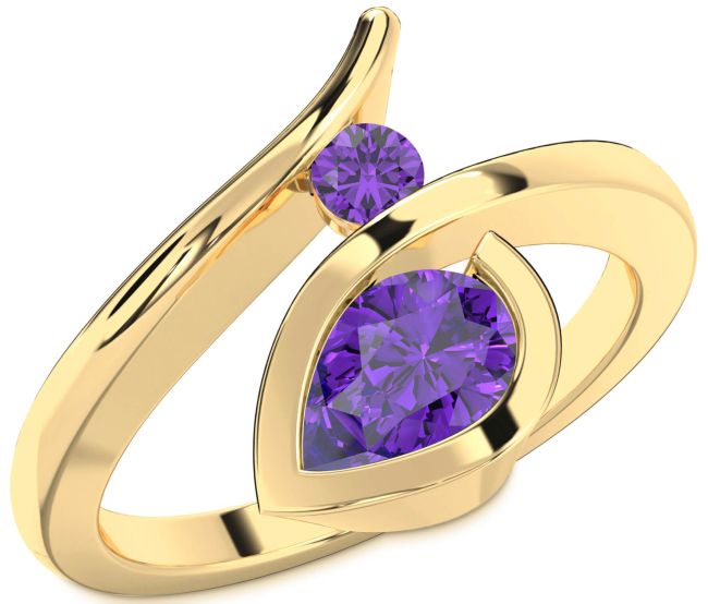 Amethyst Gold Silver Pear Two Stone Ring