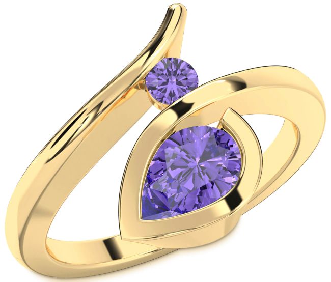 Alexandrite Gold Silver Pear Two Stone Ring