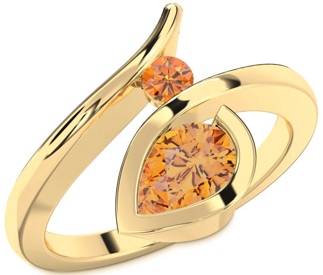 Citrine Gold Silver Pear Two Stone Ring