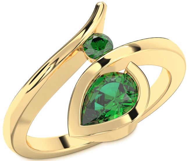 Emerald Gold Pear Two Stone Ring